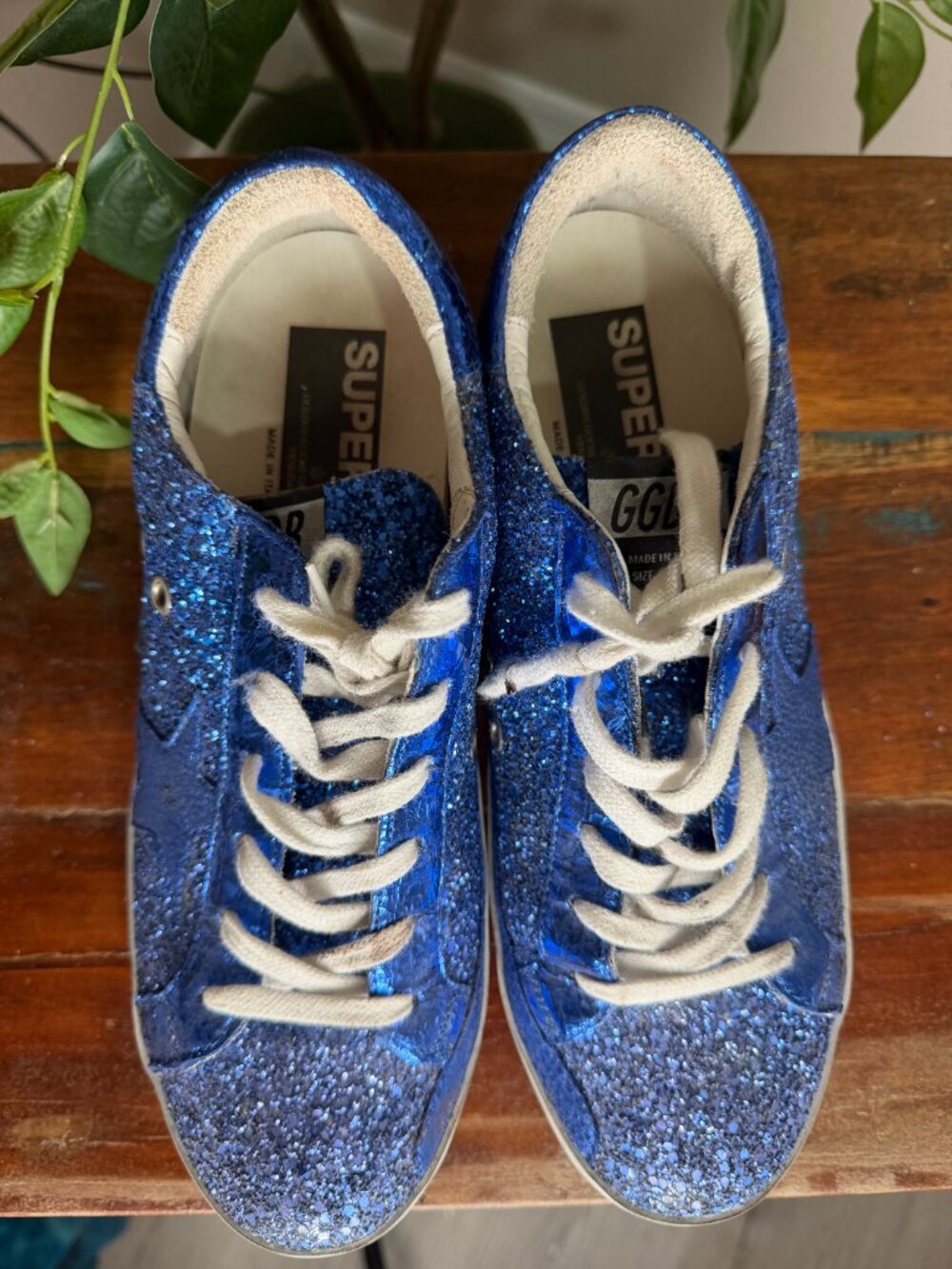 Golden Goose Blue Glitter and Leather Superstar Low Top Sneakers Size 40 - Picture 6 of 7